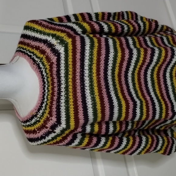 Jodifl multicolor Striped oversized sweater puff sleeve size large green yellow - Picture 2 of 14